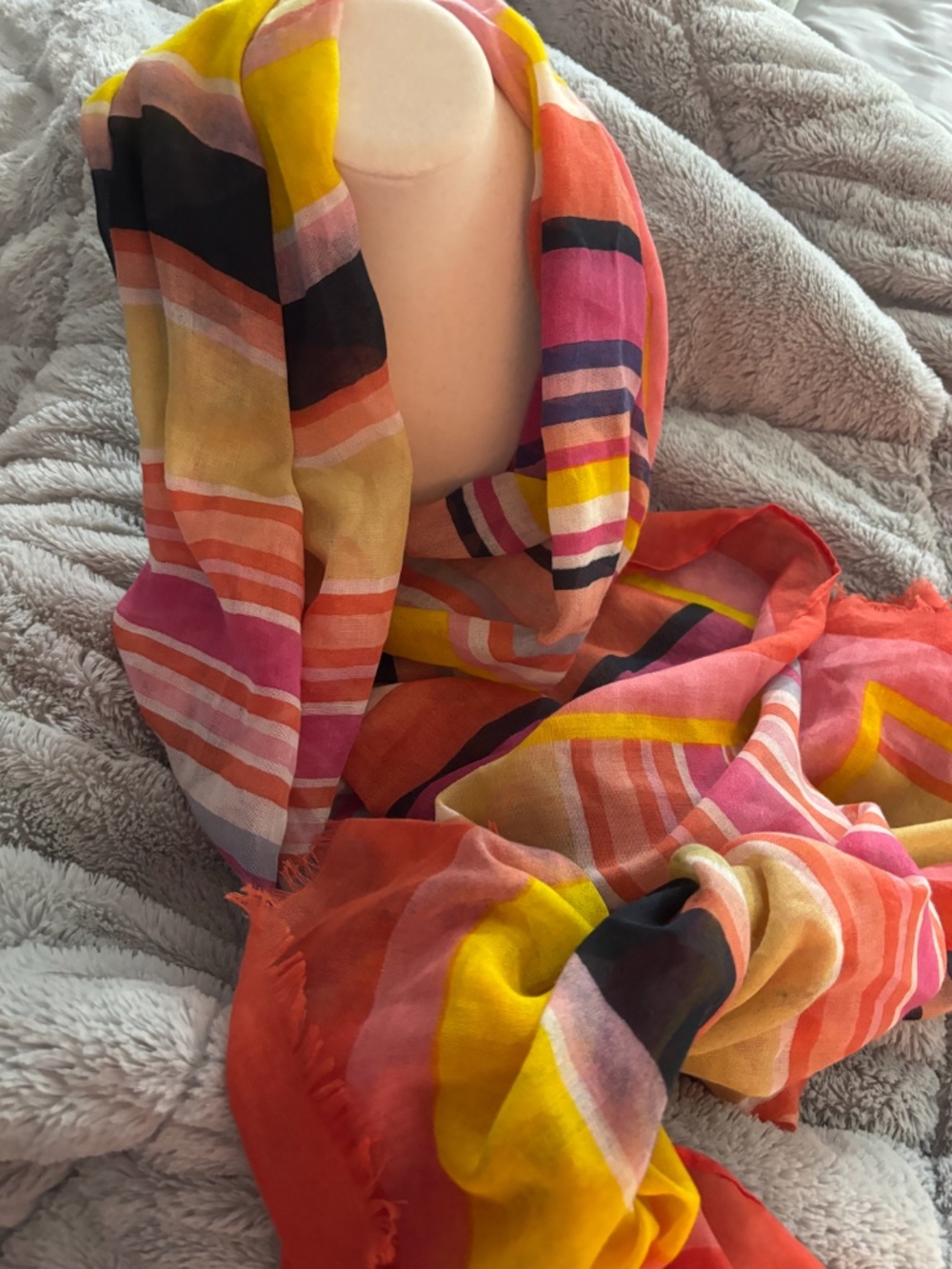 Multicolor Striped Cotton Scarf Pink Yellow Coral Navy Approx 74x26